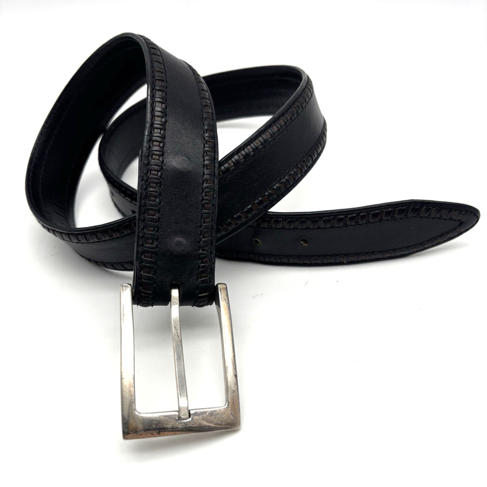 Bill Lavin Soft Collection 38461 Black Italian Calfskin Woven Trim Dress Belt 32